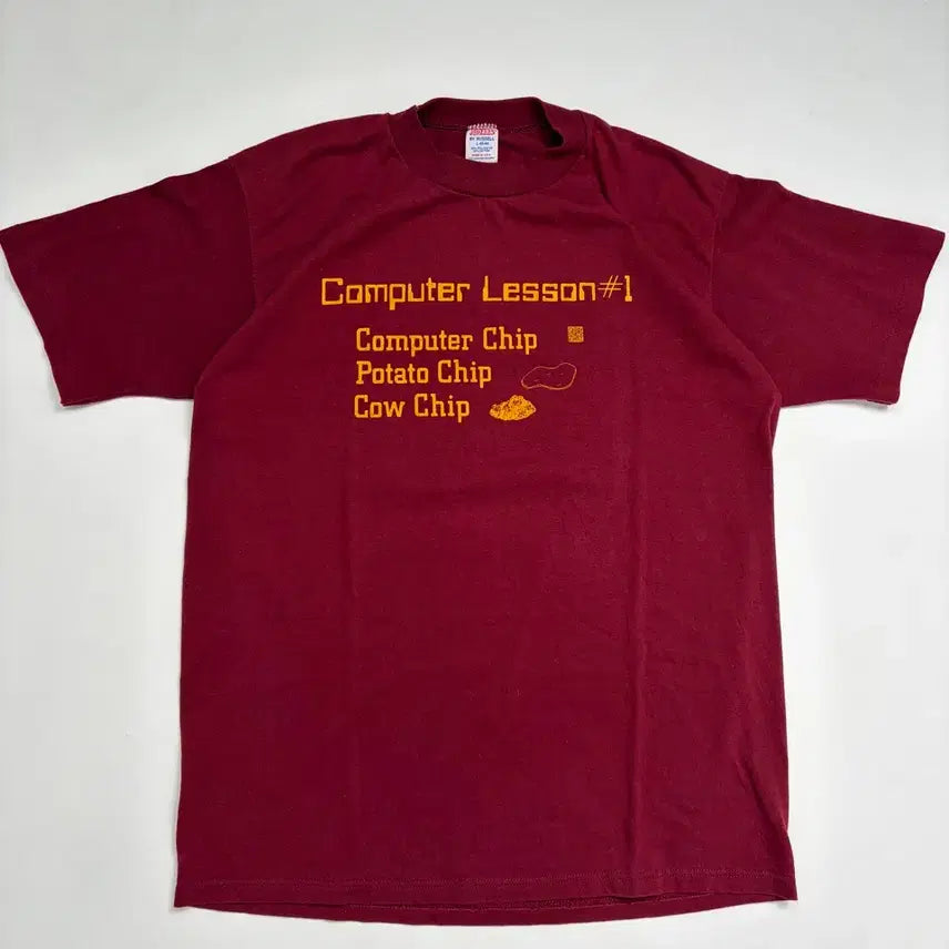 [BUNJANG] 90s Chip Joke Short Sleeve T-Shirt (Burgundy) / 90s Chip Joke Tee (burgundy)