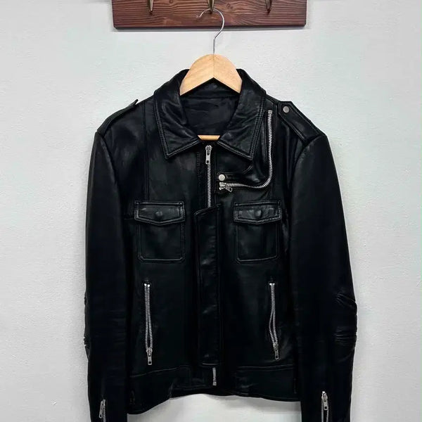 [BUNJANG] Vintage Lambskin Leather Rider Jacket / Vintage Lambskin Leather 디테일 멀티 포켓 양가죽 집업 자켓
