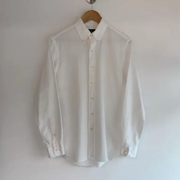 [BUNJANG] Polo Ralph Lauren Minimal White Seersucker Shirt (QR Label) / 폴로 랄프로렌 신형 QR라벨 미니멀 화이트 시어서커 셔츠
