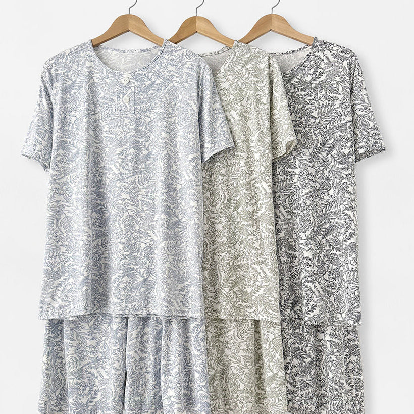 [BUNJANG] Men's Flower Pattern Short Sleeve Pajama Set / 새상품) 남자 플라워 패턴 반팔 반바지 잠옷 세트 홈웨어