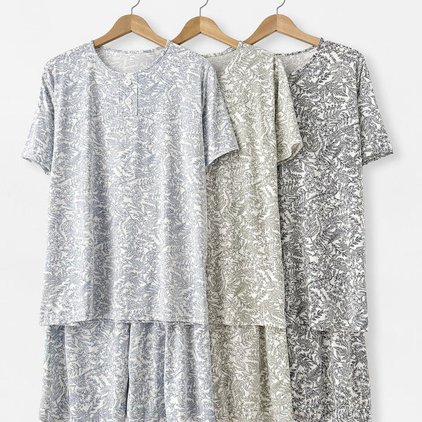 [BUNJANG] Men's Flower Pattern Short Sleeve Pajama Set / 새상품) 남자 플라워 패턴 반팔 반바지 잠옷 세트 홈웨어