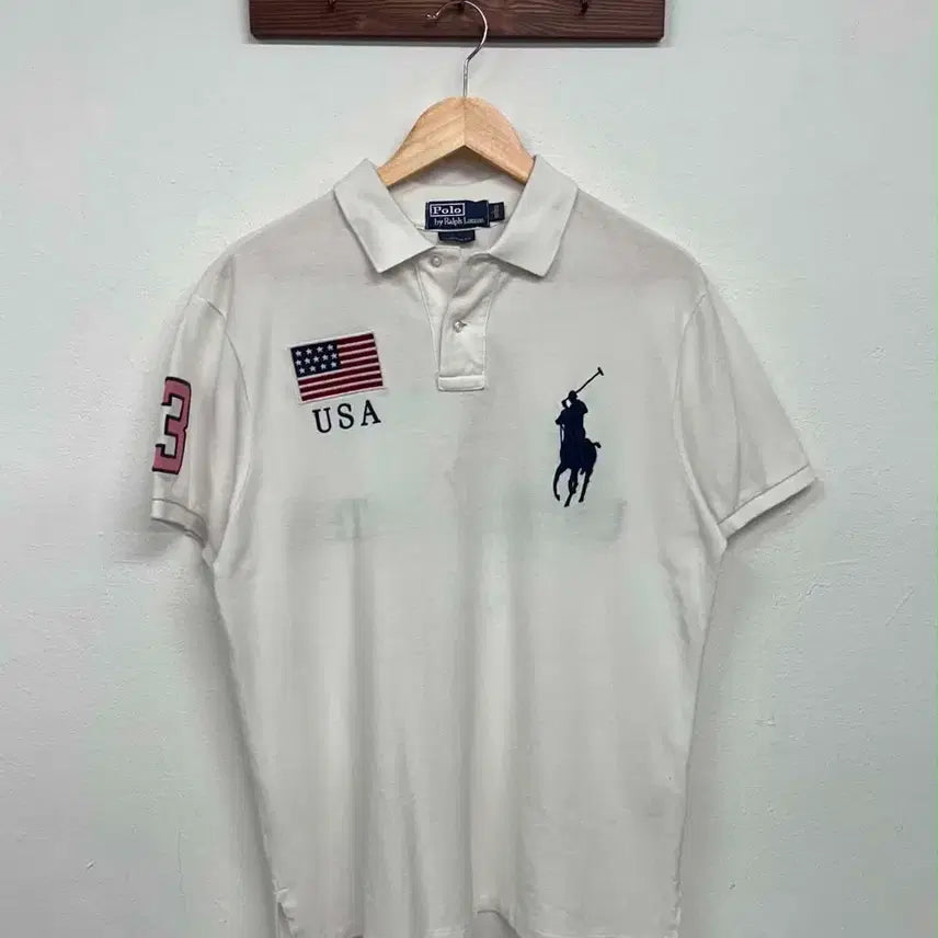 [BUNJANG] Polo Ralph Lauren Big Pony USA Flag Custom Fit T-Shirt / [M] 폴로 랄프로렌 빅포니 USA 미국 성조기 치프키프 pk 반팔 카라티