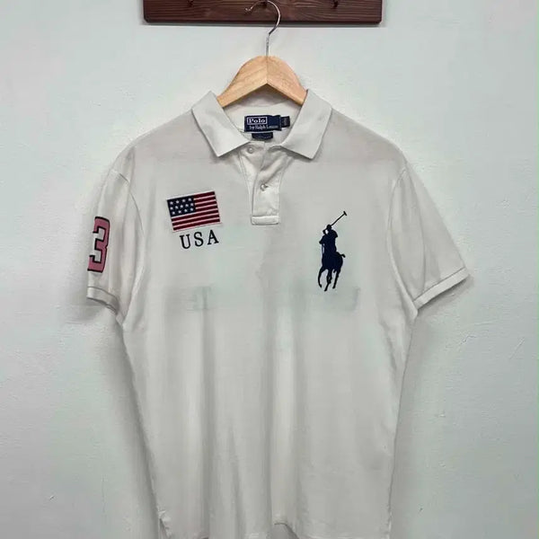 [BUNJANG] Polo Ralph Lauren Big Pony USA Flag Custom Fit T-Shirt / [M] 폴로 랄프로렌 빅포니 USA 미국 성조기 치프키프 pk 반팔 카라티