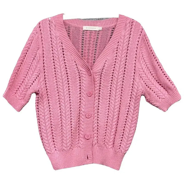 [BUNJANG] Giordano Pink Short Sleeve Knit Cardigan - Size S / 지오다노 핑크 반팔 니트 가디건 S