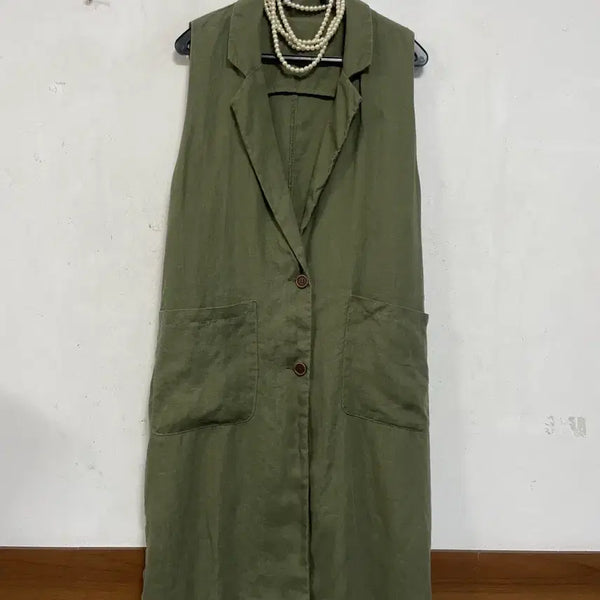 [BUNJANG] Linen Long Vest with Side Slits / N6847 린넨 롱 조끼.테일러드.옆트임