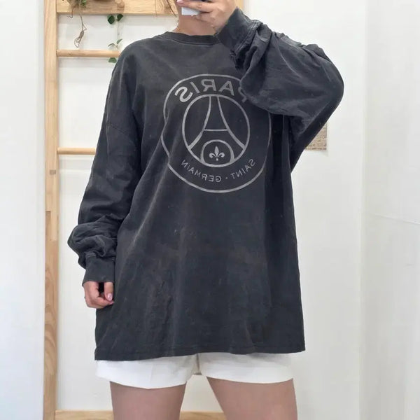 [BUNJANG] Paris Saint-Germain PSG Pigment Wash Long Sleeve T-Shirt Charcoal L / [프립]L/파리 생제르맹 긴팔 티셔츠 피그먼트 차콜