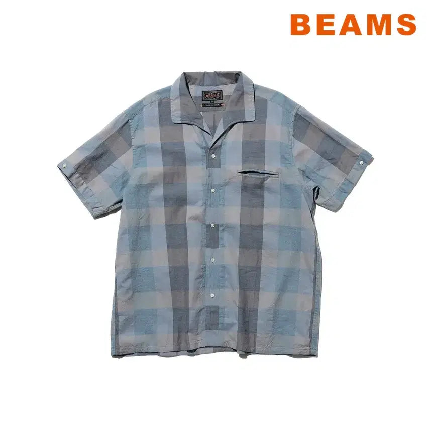 [BUNJANG] Beams Plus Italian Collar Indigo Panama Plaid Shirt / 빔즈 플러스 이탈리안카라 인디고 파나마 플레이드 셔츠