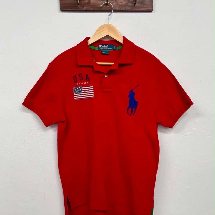 [BUNJANG] Polo Ralph Lauren Big Pony USA Flag Custom Fit Short Sleeve Polo Shirt (M) / [M] 폴로 랄프로렌 빅포니 USA 미국 성조기 치프키프 pk 반팔 카라티
