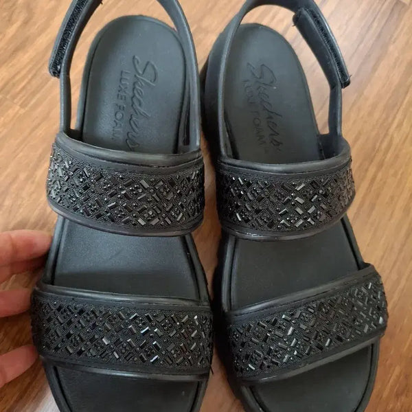 [BUNJANG] Skechers Black Cubic Sandals Size 8 (245-250mm) / 스케쳐스 블랙 큐빅 샌들 8  245~250