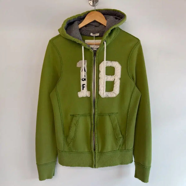 [BUNJANG] Abercrombie 00s Grunge Patch Logo Sweatshirt Hoodie Green / 아베크롬비 00s 루즈핏 그런지 패치로고 스웻 그린 후드집업