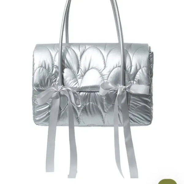 [BUNJANG] HUGE NNE Papillon Large Silver Quilted Bag / 휴젠느 파피우 라지 실버 퀼팅백
