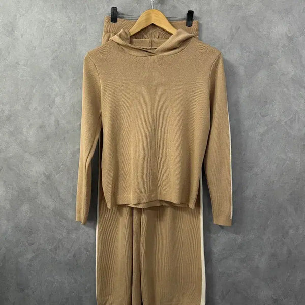 [BUNJANG] Women's Knit Hoodie Set - Camel / 니트 후드티 세트 카멜색 여성 셋업