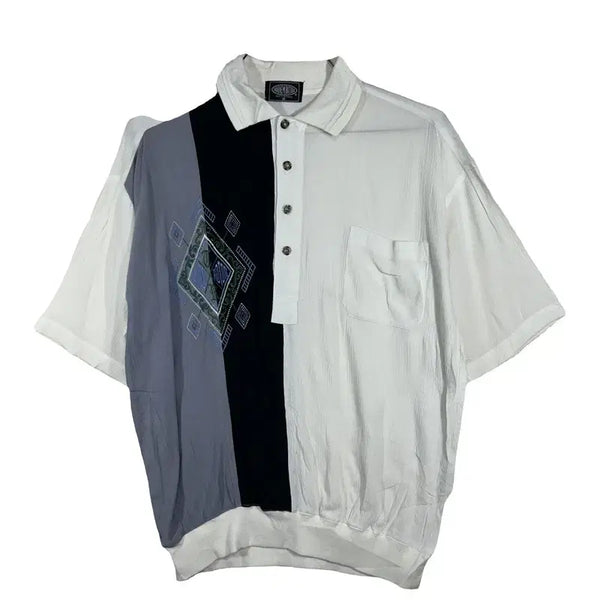 [BUNJANG] TANDEM Colorblock Collar Shirt Classic Golf Wear Old School Polyester Blend [M] / TANDEM 컬러블록 카라 셔츠 클래식 골프웨어 올드스쿨 [M] 폴리에스터 혼방