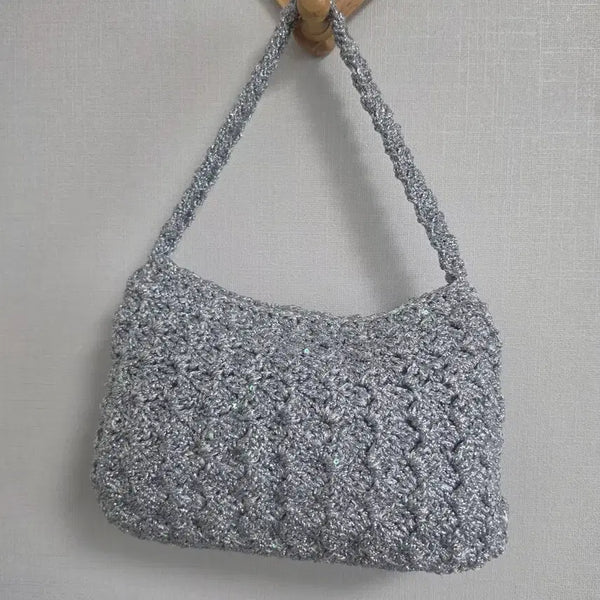 [BUNJANG] Handmade Knitted Bright Silver Shoulder Bag / 핸드메이드 뜨개 밝은 실버 숄더백