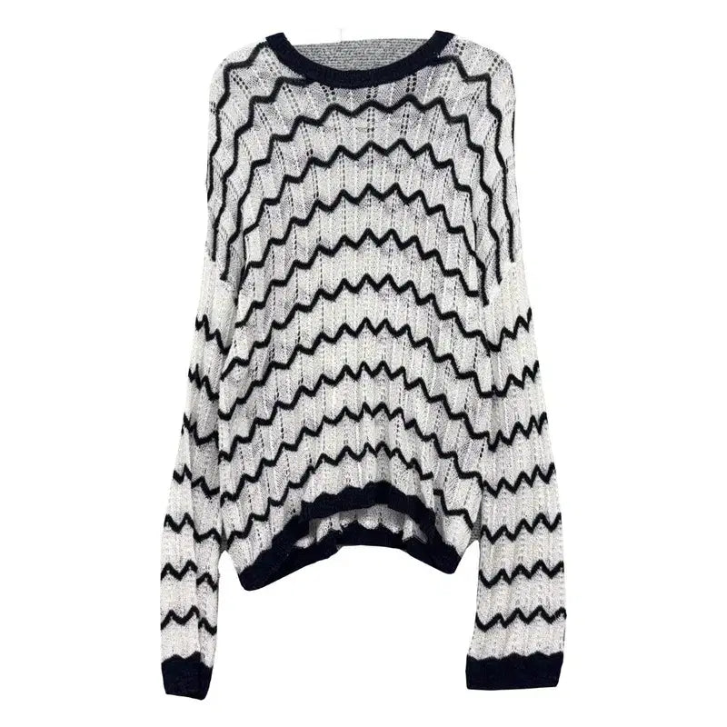 [BUNJANG] 8 Seconds Striped White Knit M / 에잇세컨즈 스트라이프 화이트 니트 M