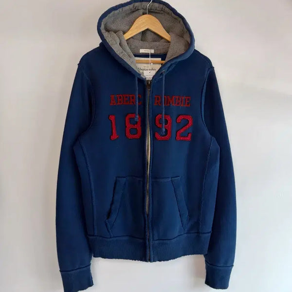 [BUNJANG] Abercrombie & Fitch 00s Loose Fit Grunge Patch Logo Sweat Deep Blue Zip-Up Hoodie / 아베크롬비 00s 루즈핏 그런지 패치로고 스웻 딥블루 후드집업