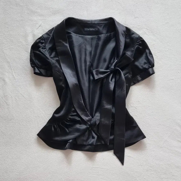 [BUNJANG] Vintage Oriental Black Ribbon Fitted Jacket / 빈티지 공겜여주 오리엔탈 딱붙핏 블랙 리본 자켓