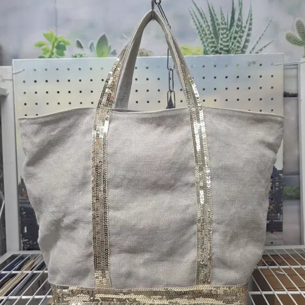 [BUNJANG] Vanessa Bruno Linen Tote Bag Beige / 바네사브루노 리넨 토트백 스팽글 린넨 여름가방 GE84