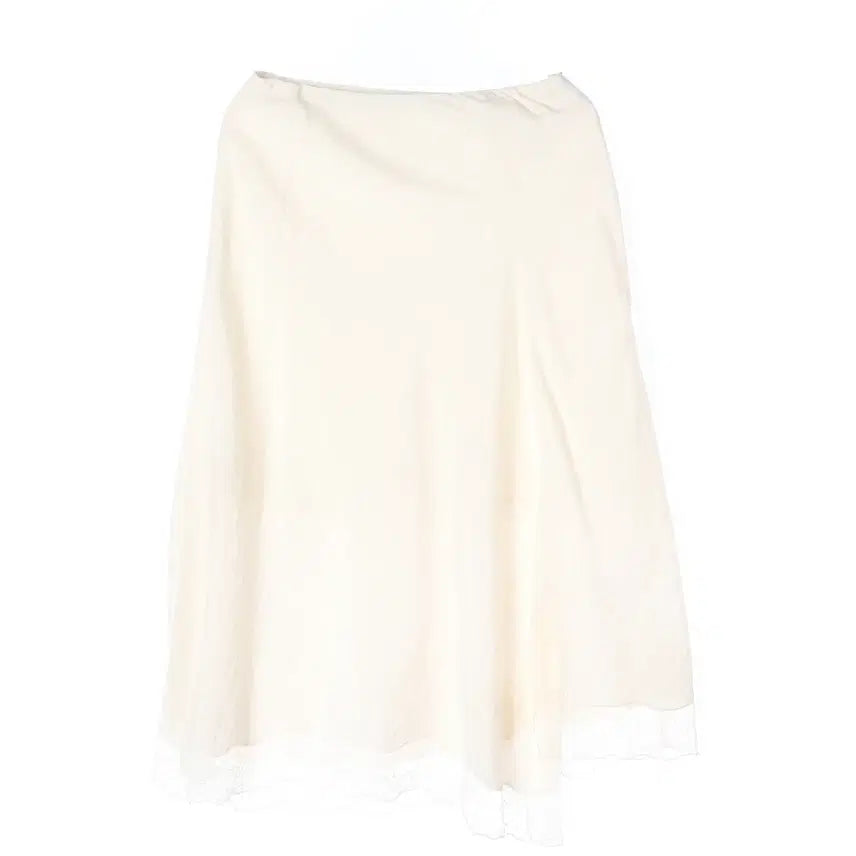 [BUNJANG] 26SS Lace Hem Slit Flare Long Skirt - Ivory / 래트 26SS 레이스 햄라인 슬릿 플레어 롱 스커트 아이보리