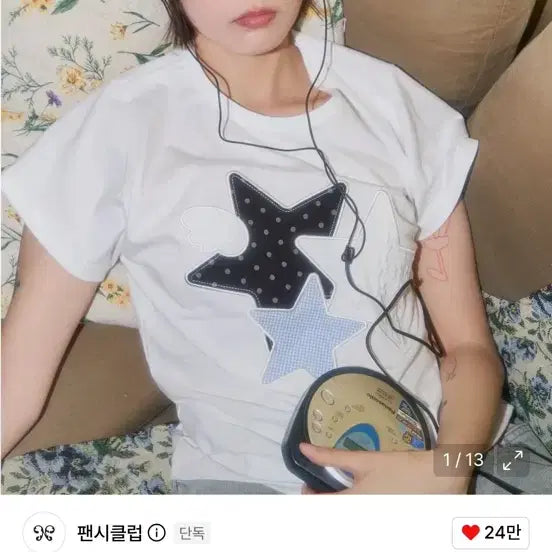 [BUNJANG] Fancy Club Mix Star Angel Patch Short Sleeve T-Shirt / 팬시클럽 믹스 스타 엔젤 패치 반팔티