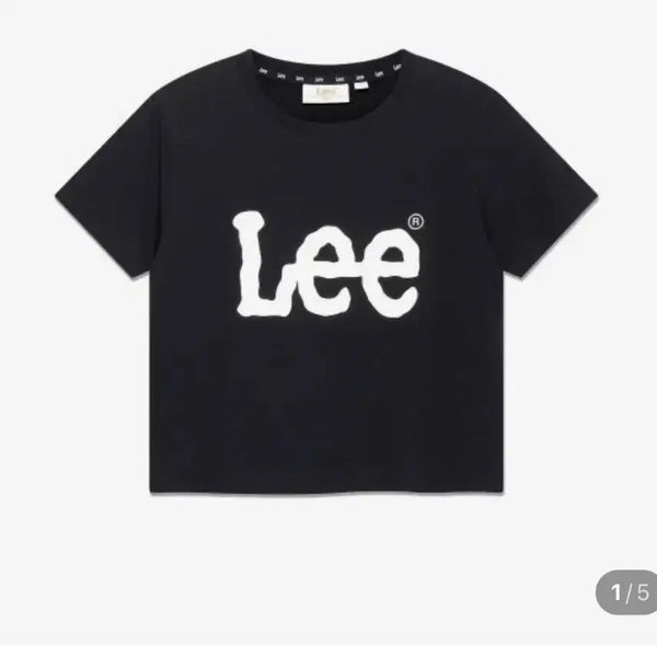 [BUNJANG] Lee Black Short Sleeve Cropped T-Shirt with White Logo / Lee티셔츠