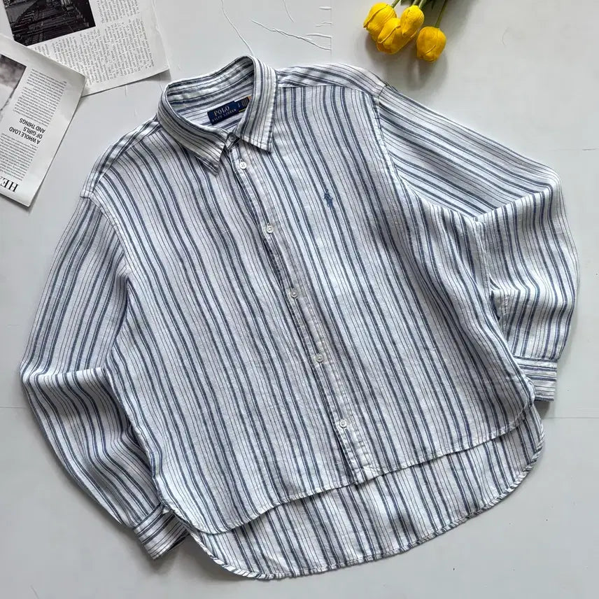 [BUNJANG] Polo Ralph Lauren QR Stripe Linen Shirt - Size S / Polo 폴로랄프로렌 QR 스트라이프 린넨 셔츠
