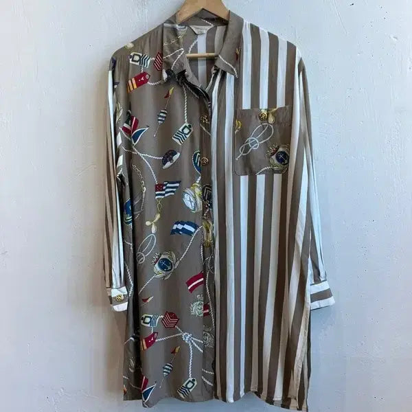 [BUNJANG] CRESCENDO MORE Rayon Gold Detail Resort Long Shirt Made in Japan / CRESENDO MORE 레이온 금장 리조트 롱셔츠 Made in JAPAN