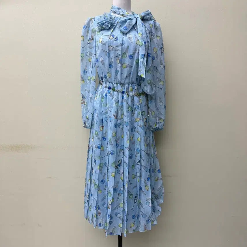 [BUNJANG] MOJO.S.FIN Corsage Scarf Pleated Midi Dress / 모조에스핀 코사지 스카프 플리츠원피스