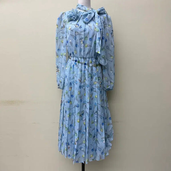 [BUNJANG] MOJO.S.FIN Corsage Scarf Pleated Midi Dress / 모조에스핀 코사지 스카프 플리츠원피스