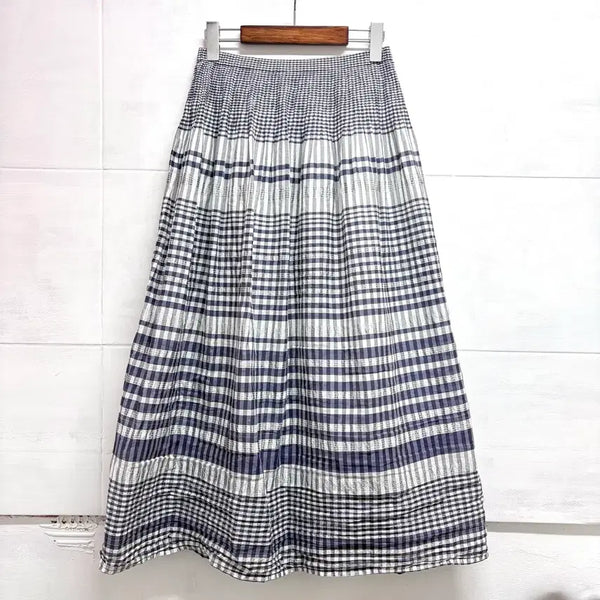 [BUNJANG] Maggy Check Seersucker Creased Long Skirt (Japan) / maggy 체크 시어서커 크리즈 롱 스커트 JPN
