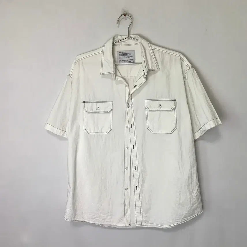 [BUNJANG] DS Company Vintage Stitch Short Sleeve Pocket Shirt White / DS Company 빈티지 스티치 반팔 포켓 셔츠 화이트 남성 여름 셔츠