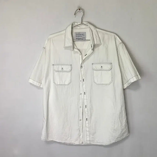 [BUNJANG] DS Company Vintage Stitch Short Sleeve Pocket Shirt White / DS Company 빈티지 스티치 반팔 포켓 셔츠 화이트 남성 여름 셔츠
