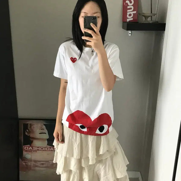 [BUNJANG] Comme des Garçons Play Red Heart Wappen White T-Shirt / 꼼데가르송 레드 와펜 화이트 반팔티