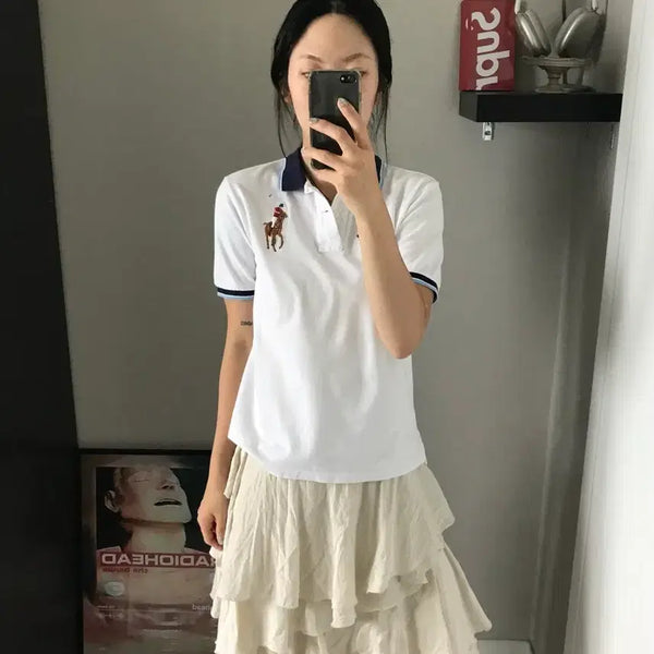 [BUNJANG] Polo Ralph Lauren Big Pony Logo Club White Piqué Cotton Polo Shirt / 폴로 랄프로렌 빅포니로고 클럽 화이트 카라티