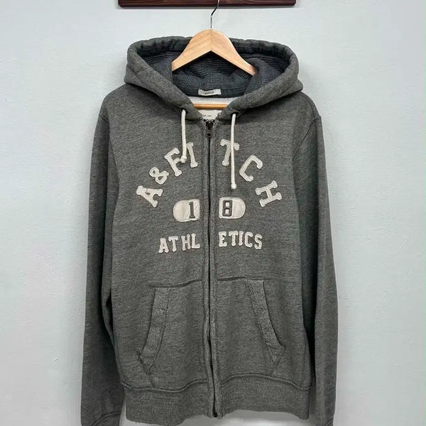 [BUNJANG] Abercrombie & Fitch Grey Logo Zip-Up Hoodie (XXL) / [XXL] 아베크롬비 Y2K 그레이 올드스쿨 스웻 후드집업