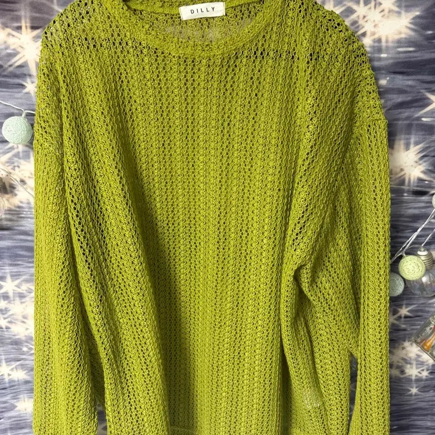 [BUNJANG] Sheer Net Knit Top - Green / 살안타템 그물니트 그린