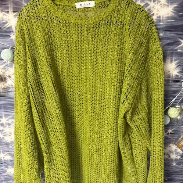[BUNJANG] Sheer Net Knit Top - Green / 살안타템 그물니트 그린
