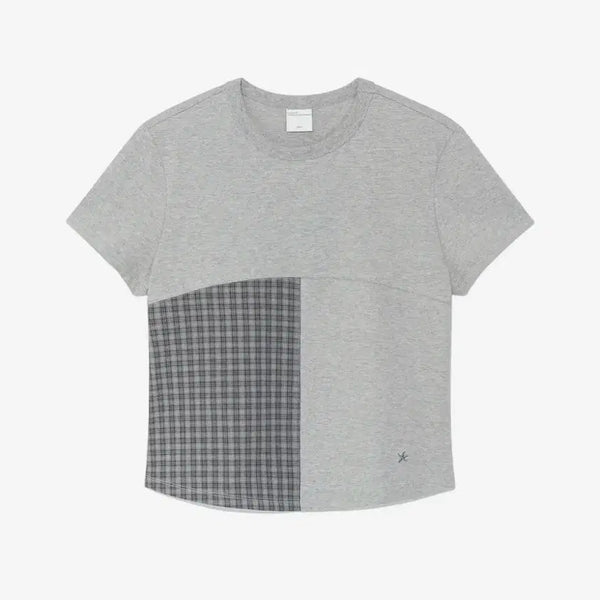 [BUNJANG] The Coldest Moment Check Half Curved T-Shirt Melange Grey / 더콜디스모먼트 check half curved T