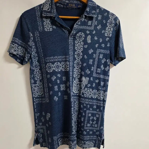 [BUNJANG] Polo Ralph Lauren Bandana Paisley Pattern Short Sleeve Polo Shirt (Navy) / [정품/S] 폴로 랄프로렌 반다나 페이즐리 패턴 PK 반팔 카라티 (네이비)