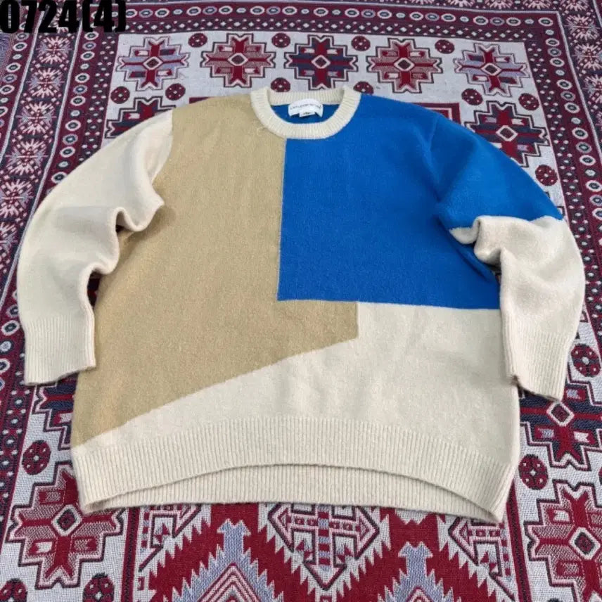 [BUNJANG] Laforet Store Color Block Sweater Beige/Blue/Cream / 라퍼지스토어 컬러 블록 스웨터 베이지/블루/크림 0724