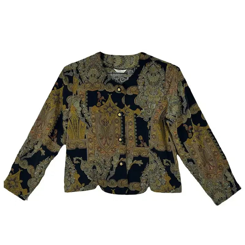 [BUNJANG] Ethnic Baroque Pattern Black Blouse Jacket / 에스닉 바로크 패턴 블랙 블라우스 럭셔리빈티지 자켓형 [M]