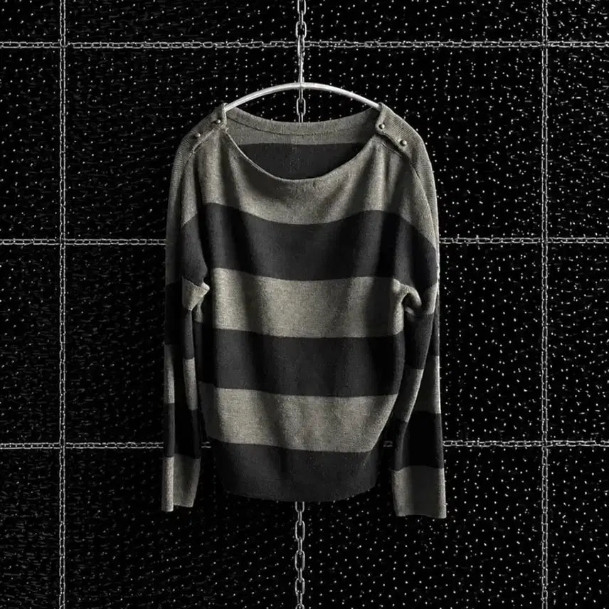 [BUNJANG] Mjuka Striped Knit Shoulder Top / Mjuka 숄더버튼 스트라이프 니트