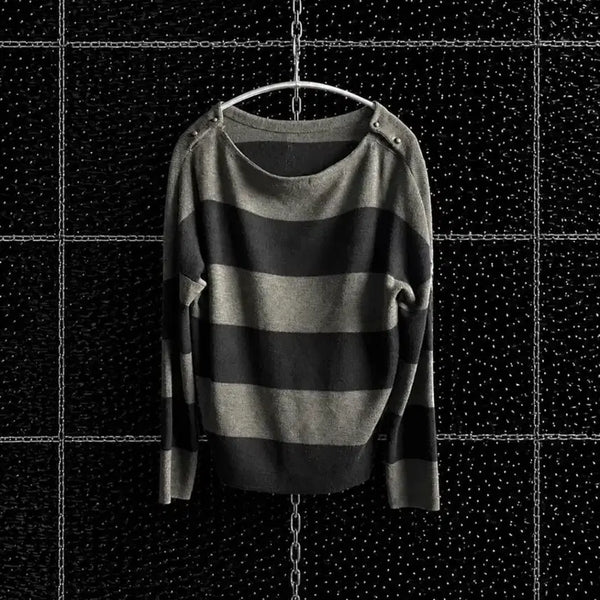 [BUNJANG] Mjuka Striped Knit Shoulder Top / Mjuka 숄더버튼 스트라이프 니트