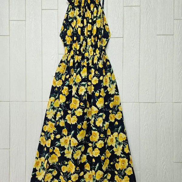 [BUNJANG] Yellow Flower Navy Strap Cotton Dress / 노랑꽃 네이비끈면원피스