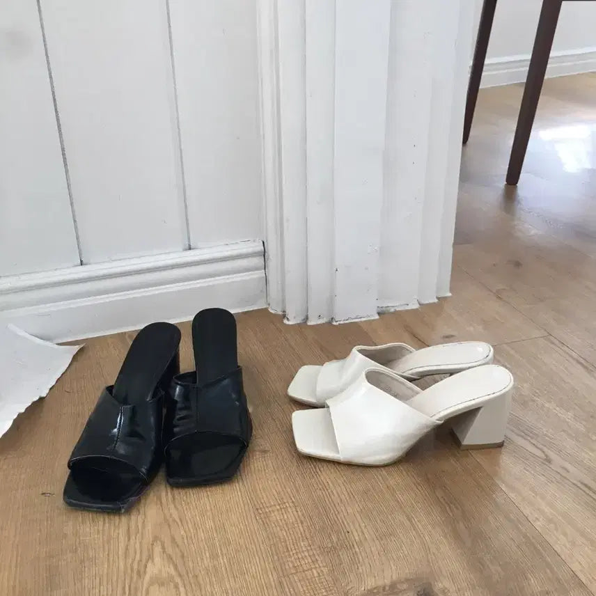 [BUNJANG] Our Cabinet Chunky Mule Heels Black / 아워캐비넷 청키뮬힐