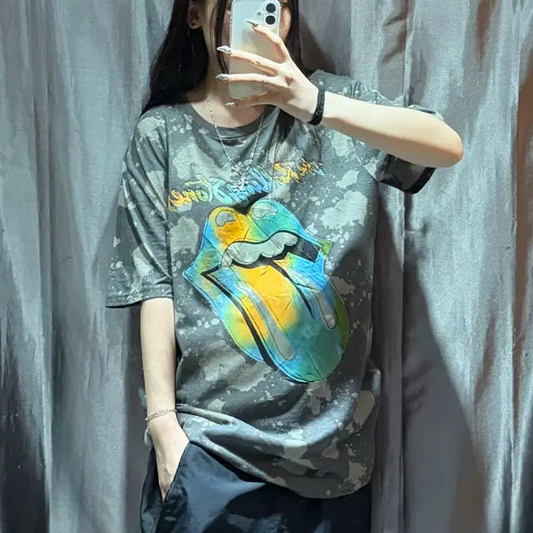 [BUNJANG] Rolling Stones Tie-Dye Print Short Sleeve T-Shirt / M 롤링스톤즈 타이다이 프린팅 반팔