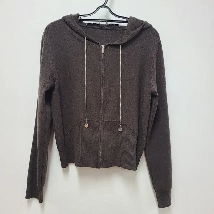 [BUNJANG] Dark Brown Hooded Knit Cardigan / 후드 니트 가디건 55-66