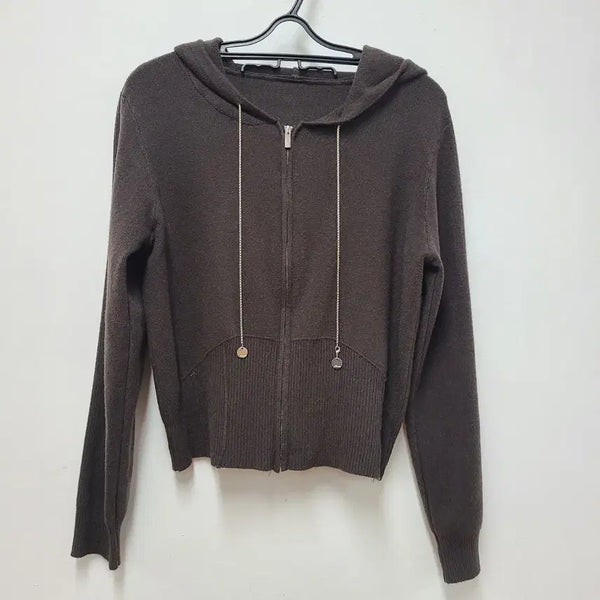 [BUNJANG] Dark Brown Hooded Knit Cardigan / 후드 니트 가디건 55-66