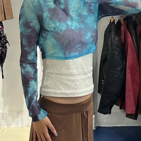 [BUNJANG] Off-White See-Through Crop Sleeve Top / Off 화이트 시스루 크롭 슬리브