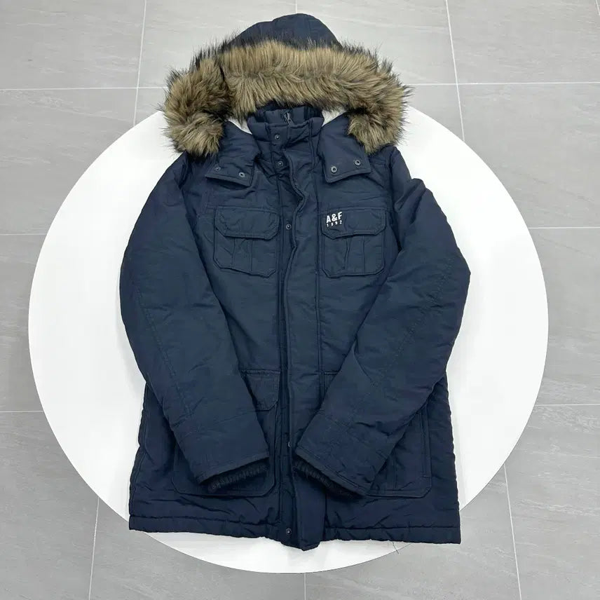 [BUNJANG] Abercrombie & Fitch Y2K Fur Hood Padded Jacket Navy L (100) / 아베크롬비 Y2K 퍼후드 패딩 L 100